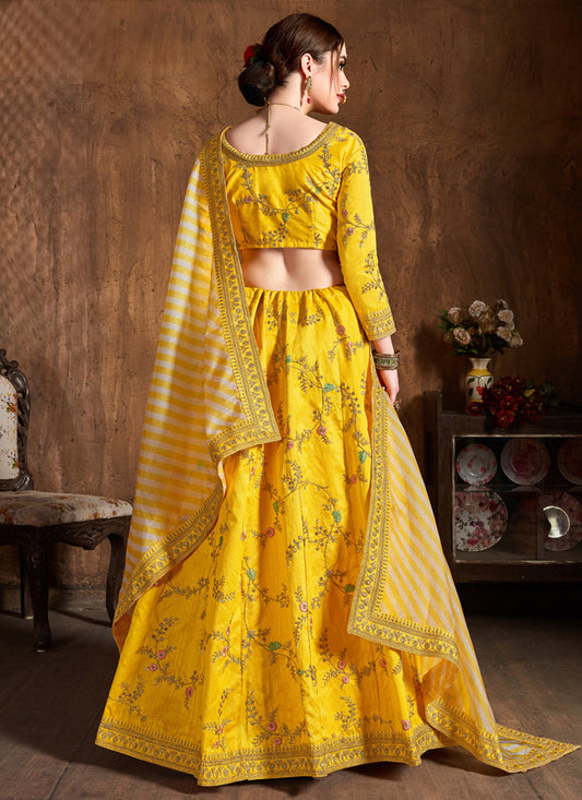 Opulent Yellow Mulberry Silk Embroidered Designer Lehenga Choli