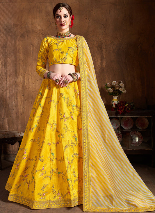 Opulent Yellow Mulberry Silk Embroidered Designer Lehenga Choli