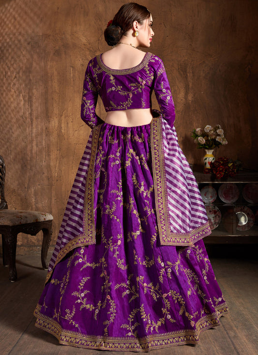 Striking Purple Mulberry Silk Embroidered Designer Lehenga Choli