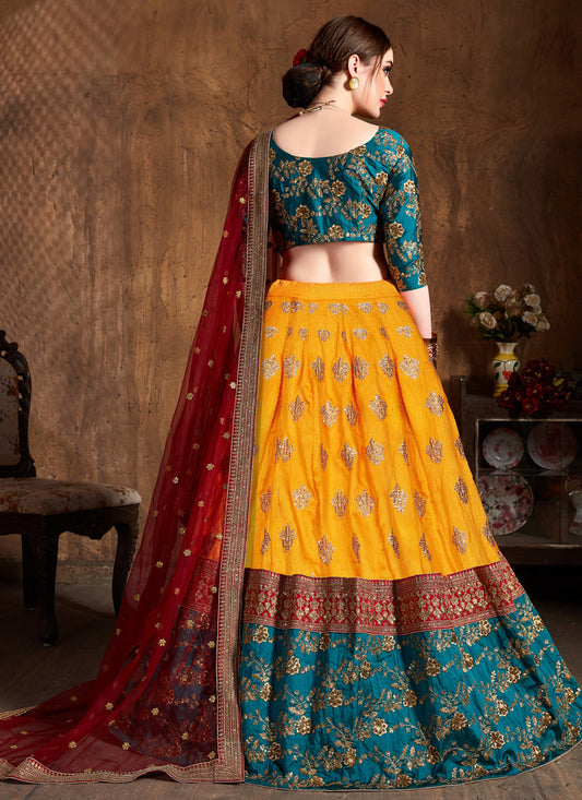 Flawless Yellow Banarasi Silk Embroidered Designer Lehenga Choli