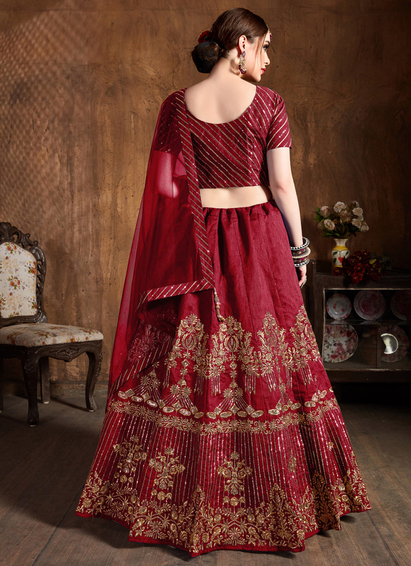 Charismatic Red Art Silk Embroidered Designer Lehenga Choli