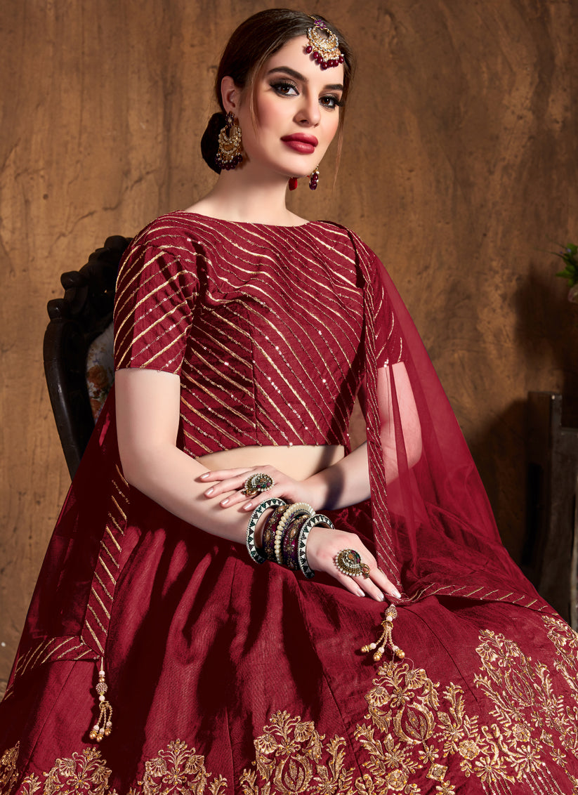 Charismatic Red Art Silk Embroidered Designer Lehenga Choli