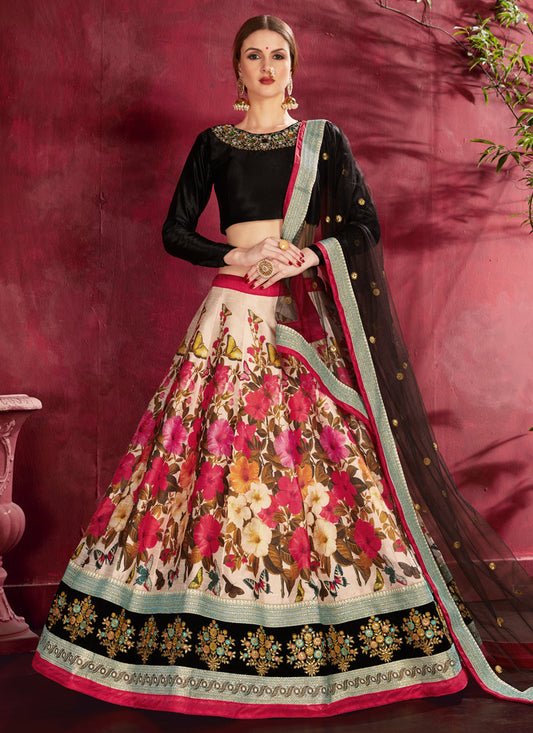 Beautiful Black and Multi Color Heavy Banglori Silk Printed Lehenga Choli