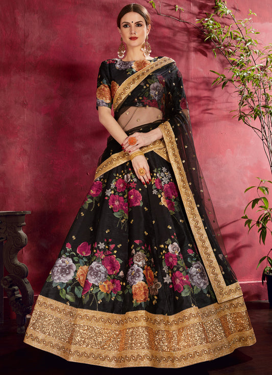 Opulent Black Heavy Banglori Silk Printed Lehenga Choli