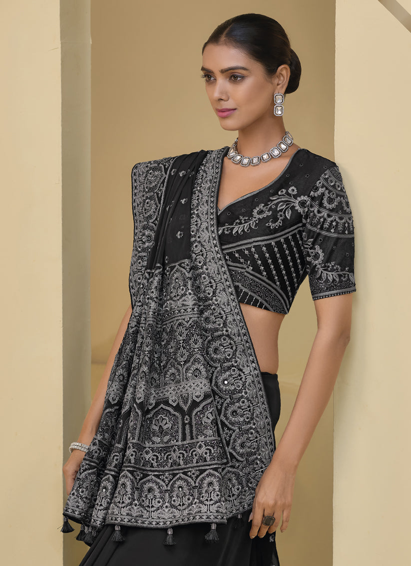 Black Pure Banarasi Tuscany Designer Wedding Saree