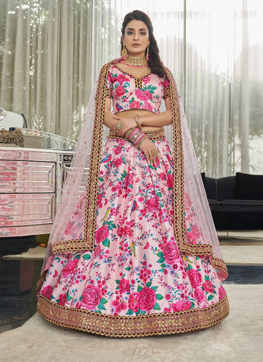Ravishing Baby Pink Art Silk Floral Print Lehenga Choli