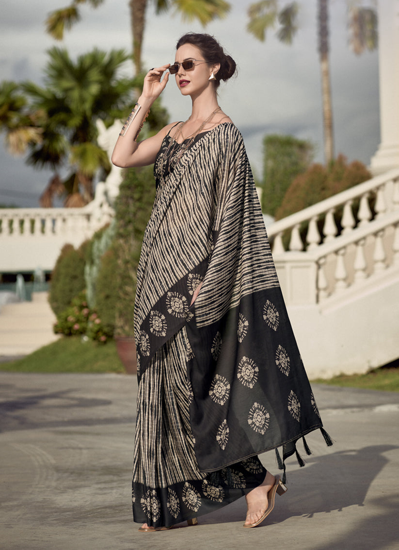 Beige Pure Mal Mal Silk Digital Print Saree