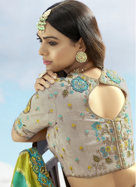 Elegant Ash Grey Silk Embroidered Designer Wedding Lehenga Choli Set