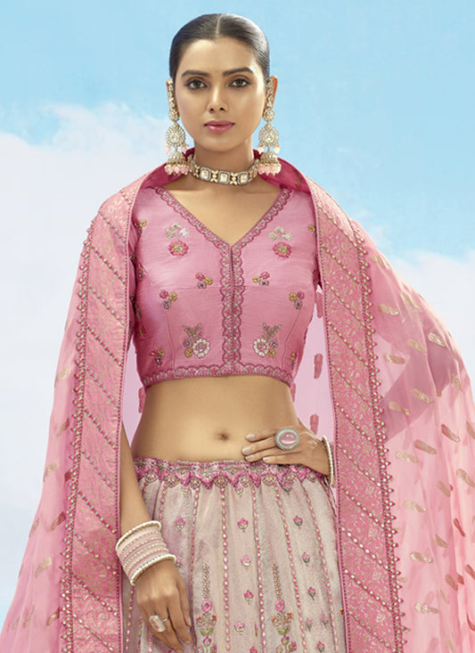 Ravishing Ash Grey and Rose Pink Silk Embroidered Designer Wedding Lehenga Choli Set