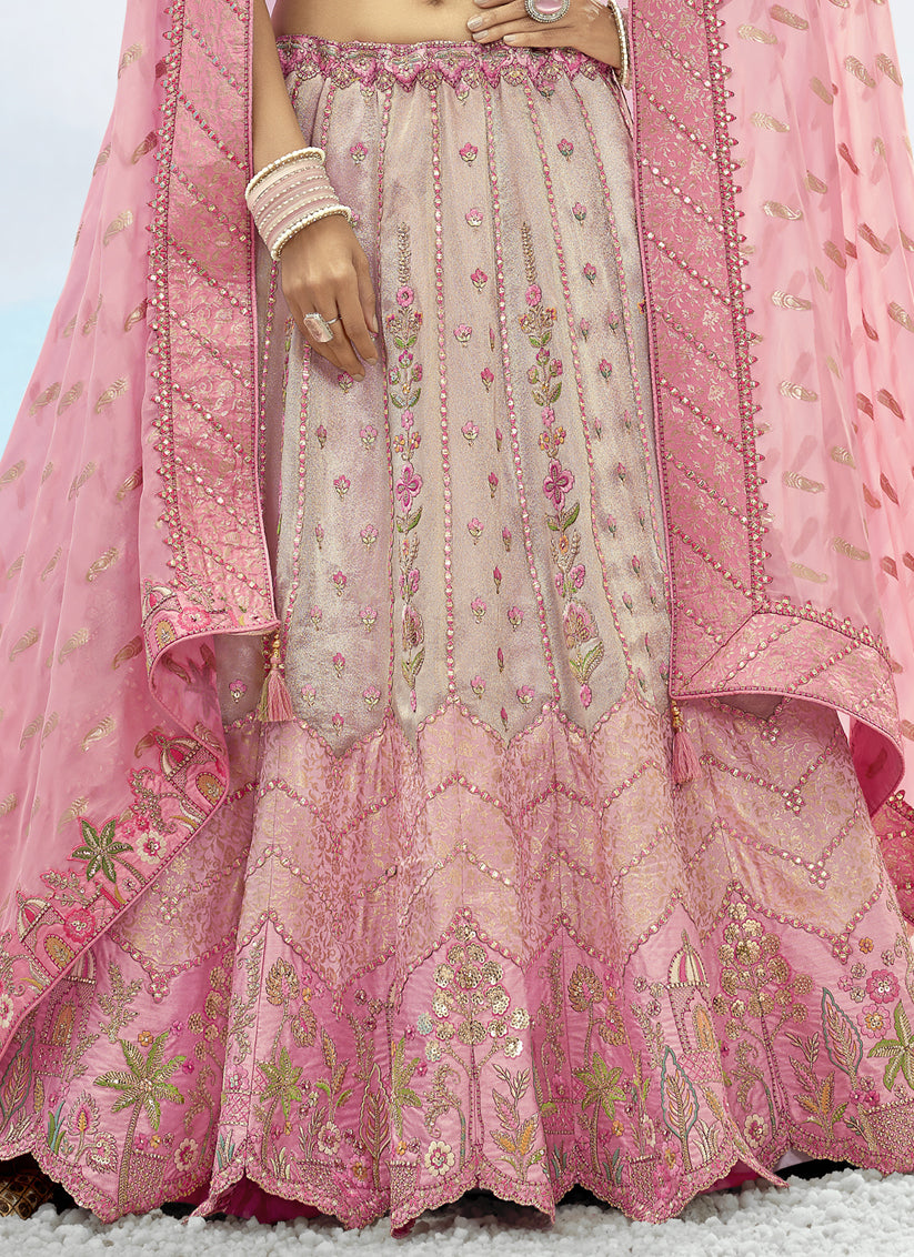 Ravishing Ash Grey and Rose Pink Silk Embroidered Designer Wedding Lehenga Choli Set
