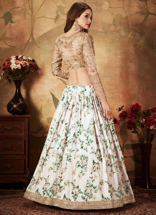 Exquisite Off White and Beige Organza Printed Wedding Lehenga Choli