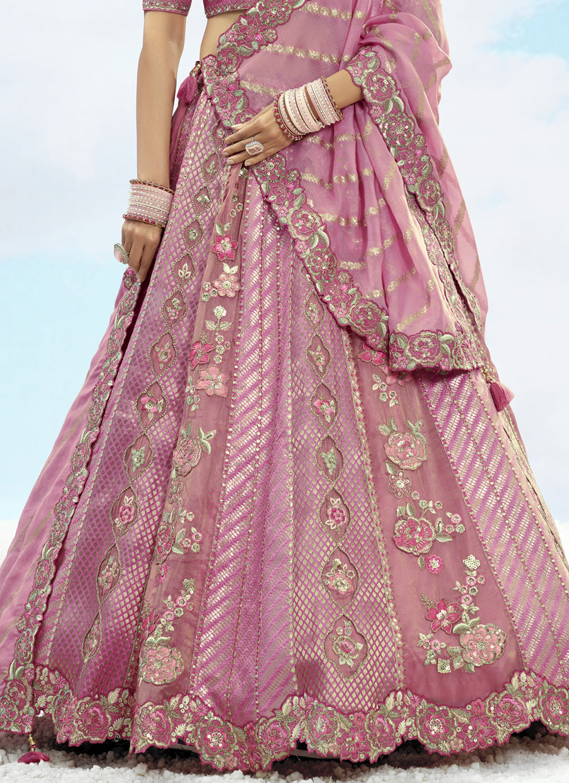 Awesome Puce Pink Silk Embroidered Designer Wedding Lehenga Choli Set