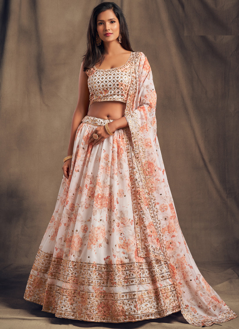 Astonishing White Organza Embroidered Designer Lehenga Choli