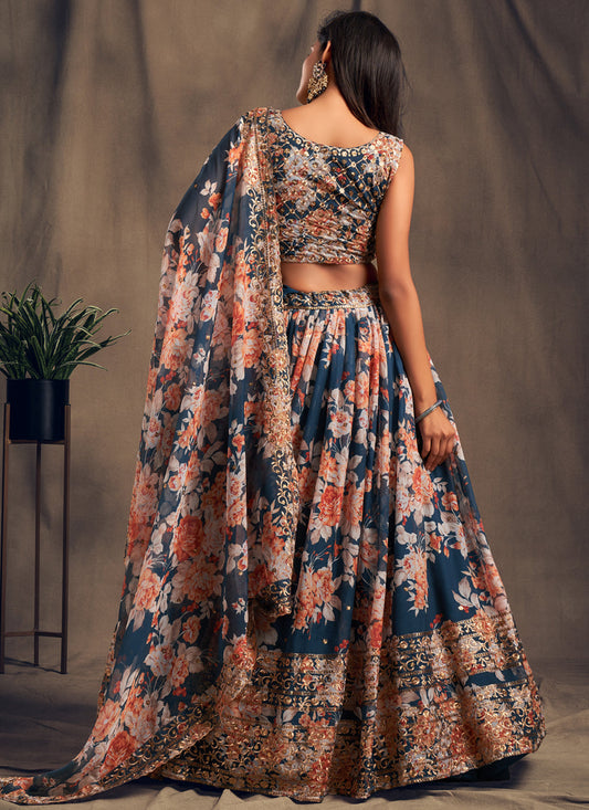 Pretty Dove Blue Organza Embroidered Designer Lehenga Choli