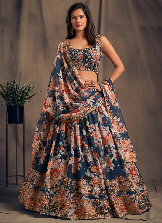 Pretty Dove Blue Organza Embroidered Designer Lehenga Choli