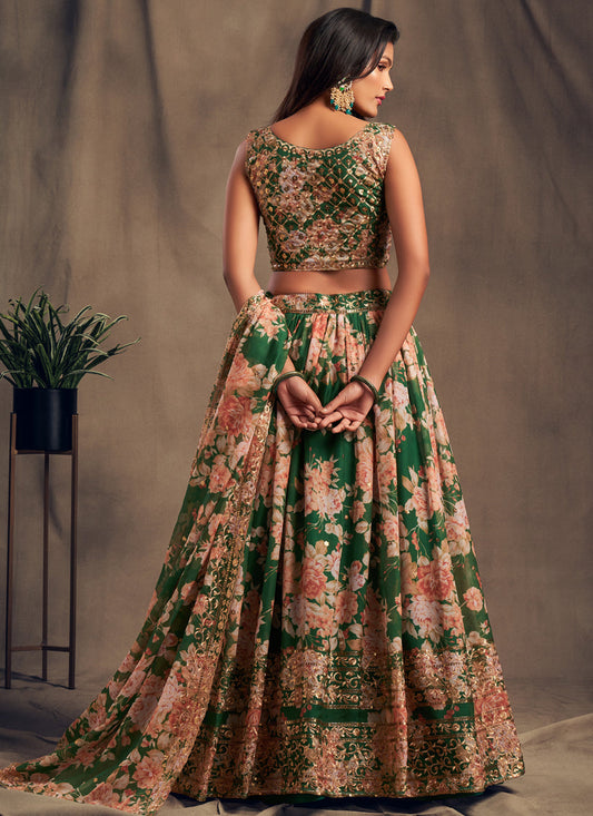 Elegant Green Organza Embroidered Designer Lehenga Choli