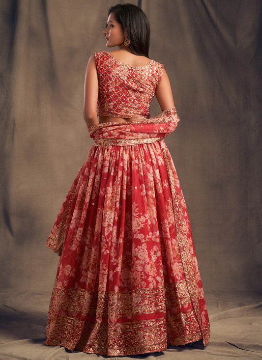 Sweet Red Organza Embroidered Designer Lehenga Choli