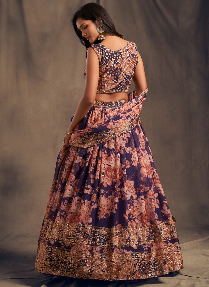 Stylish Purple Organza Embroidered Designer Lehenga Choli