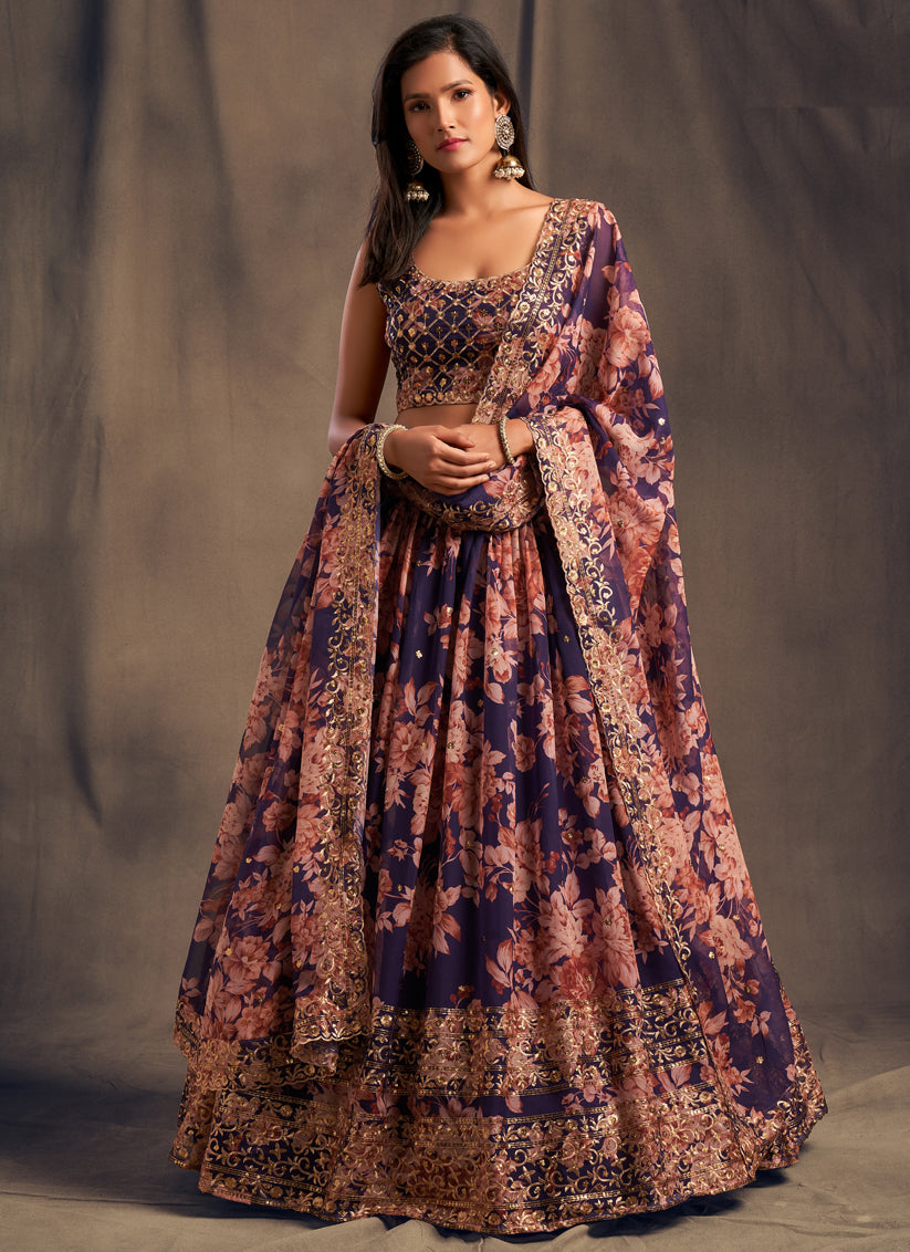 Stylish Purple Organza Embroidered Designer Lehenga Choli