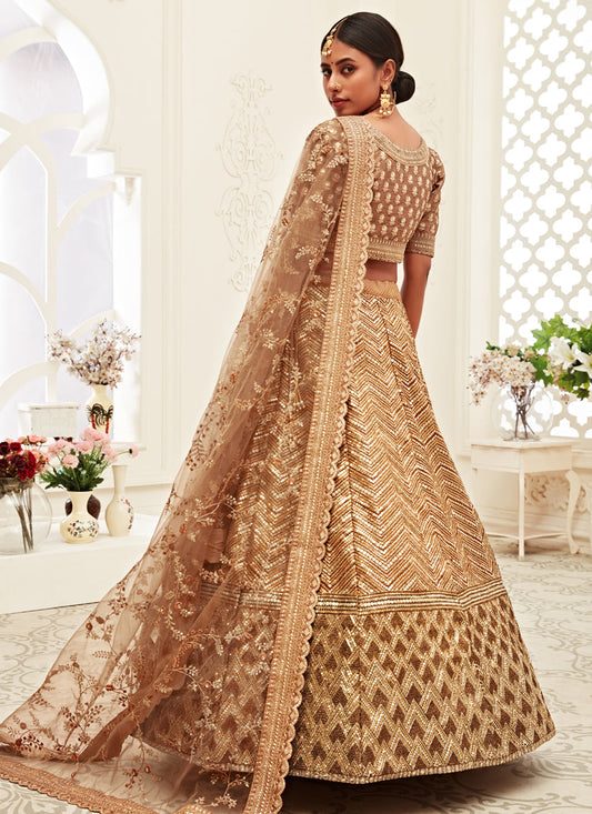 Charismatic Brown Slub Silk Embroidered Bridal Lehenga Choli