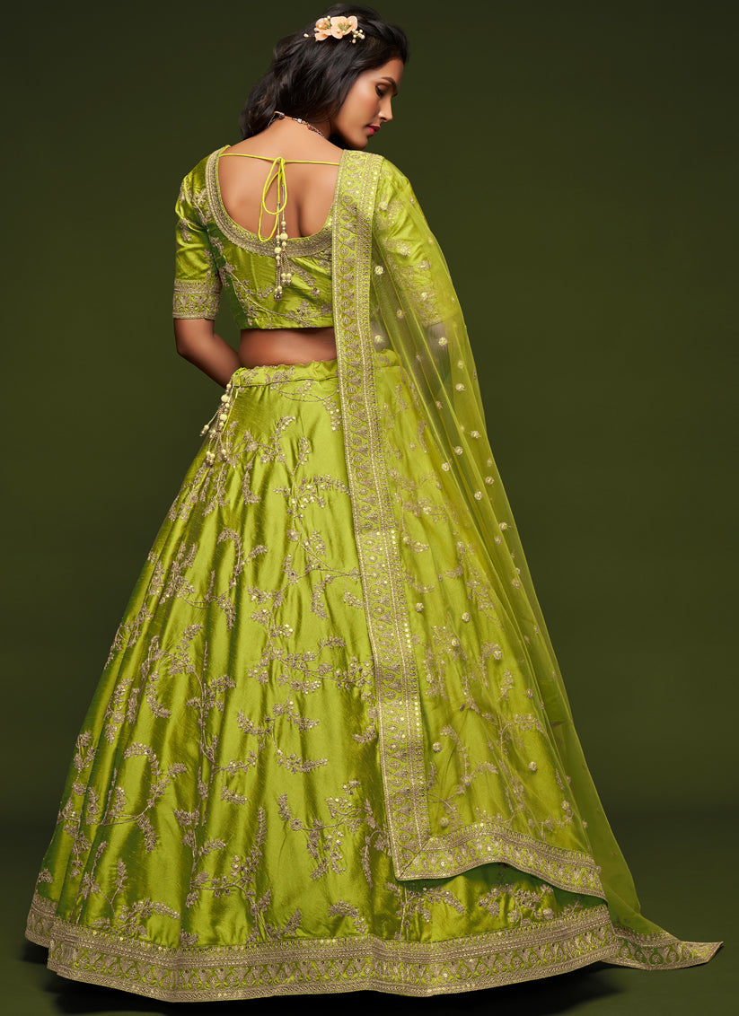 Exquisite Neon Green Art Silk Wedding Lehenga Choli