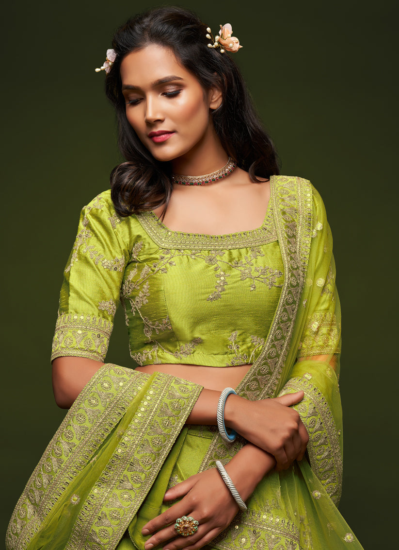 Exquisite Neon Green Art Silk Wedding Lehenga Choli