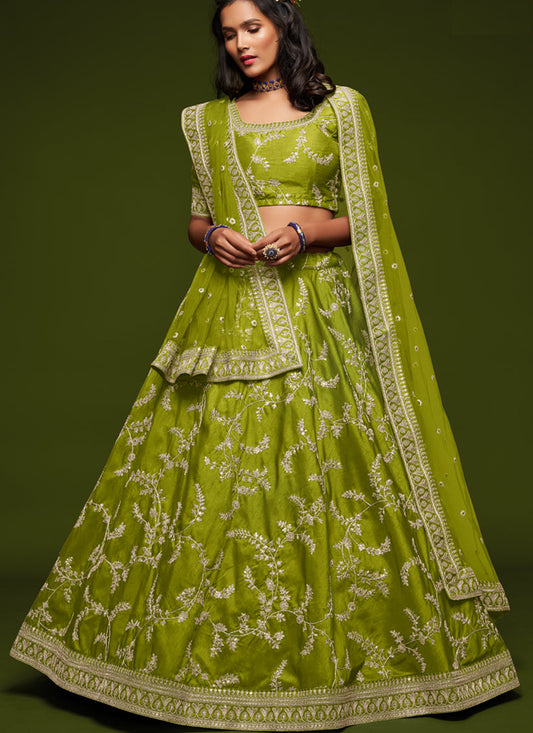 Exquisite Neon Green Art Silk Wedding Lehenga Choli
