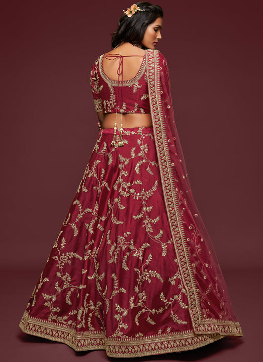 Charismatic Maroon Art Silk Wedding Lehenga Choli