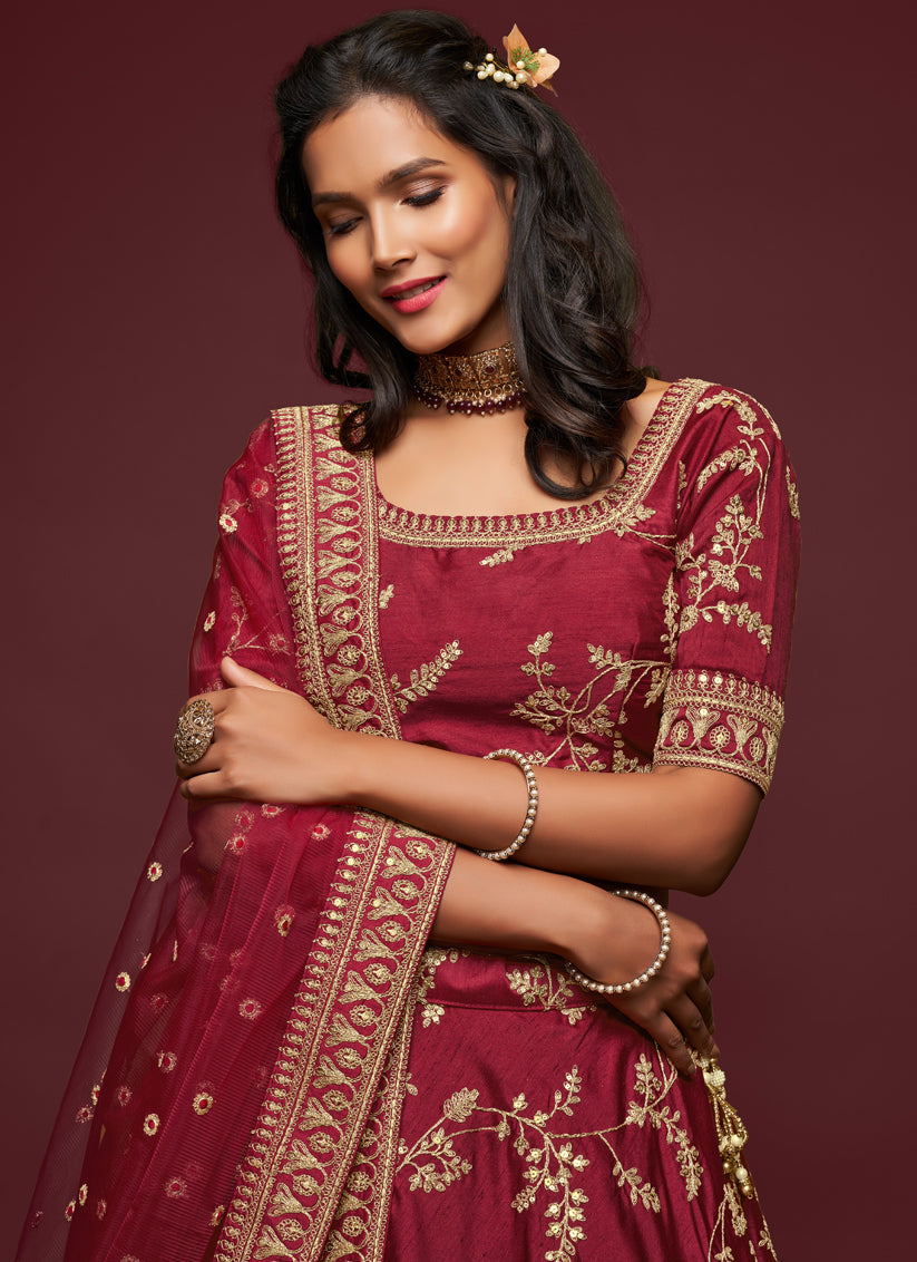 Charismatic Maroon Art Silk Wedding Lehenga Choli