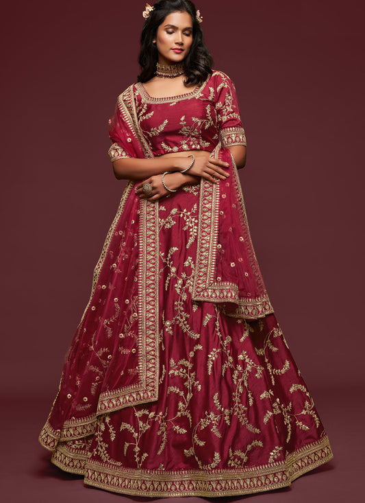 Charismatic Maroon Art Silk Wedding Lehenga Choli