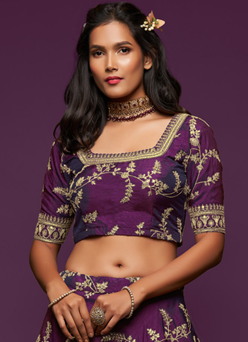 Spectacular Purple Art Silk Wedding Lehenga Choli