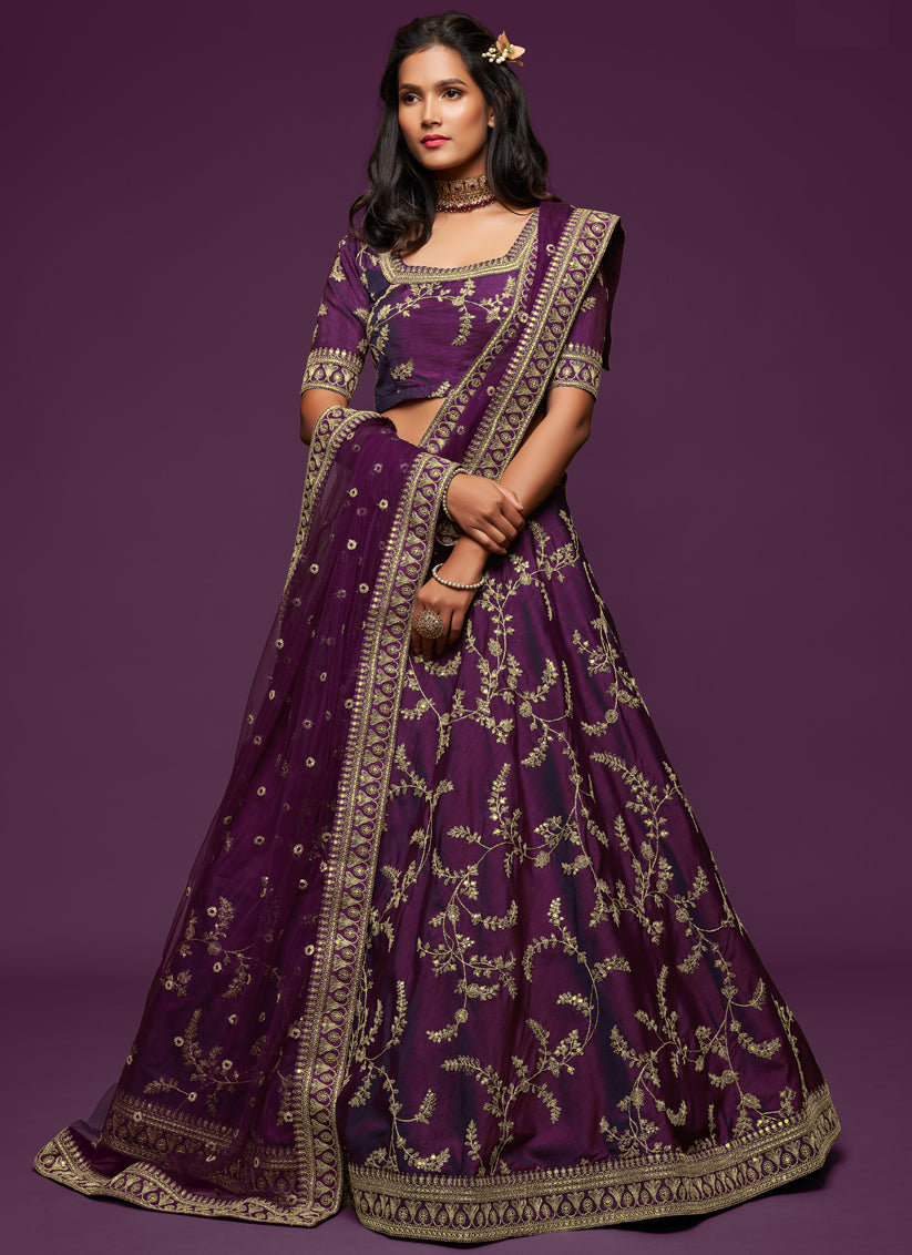 Spectacular Purple Art Silk Wedding Lehenga Choli
