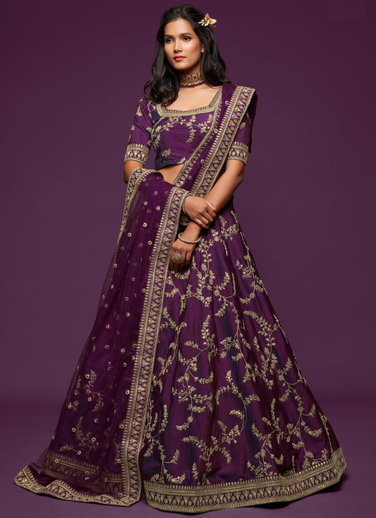 Spectacular Purple Art Silk Wedding Lehenga Choli