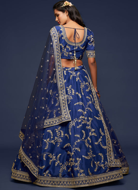 Stunning Blue Art Silk Wedding Lehenga Choli