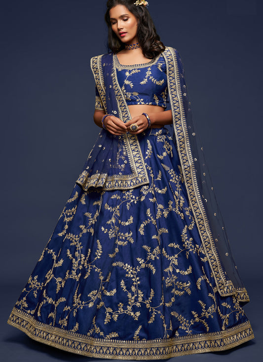 Stunning Blue Art Silk Wedding Lehenga Choli