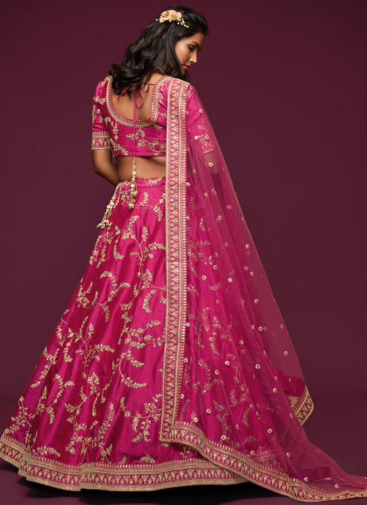 Awesome Pink Art Silk Wedding Lehenga Choli
