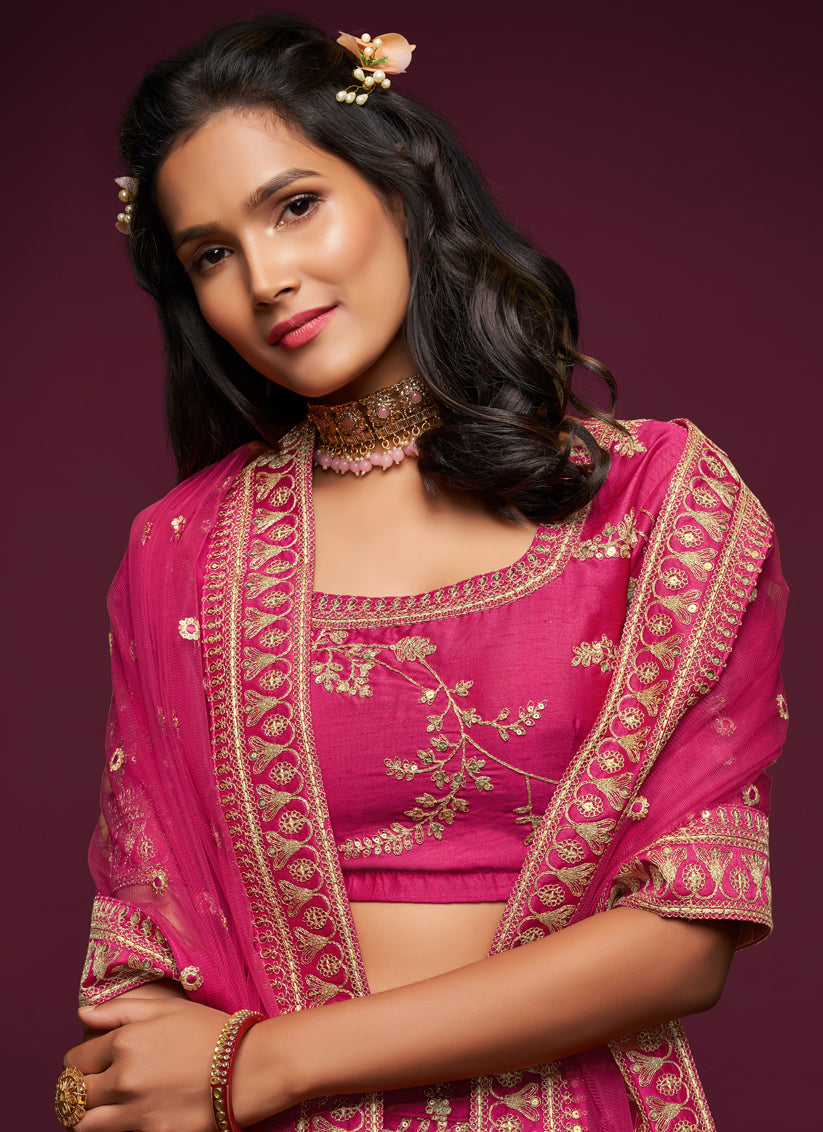 Awesome Pink Art Silk Wedding Lehenga Choli