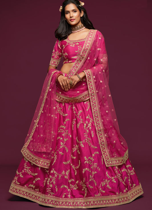 Awesome Pink Art Silk Wedding Lehenga Choli