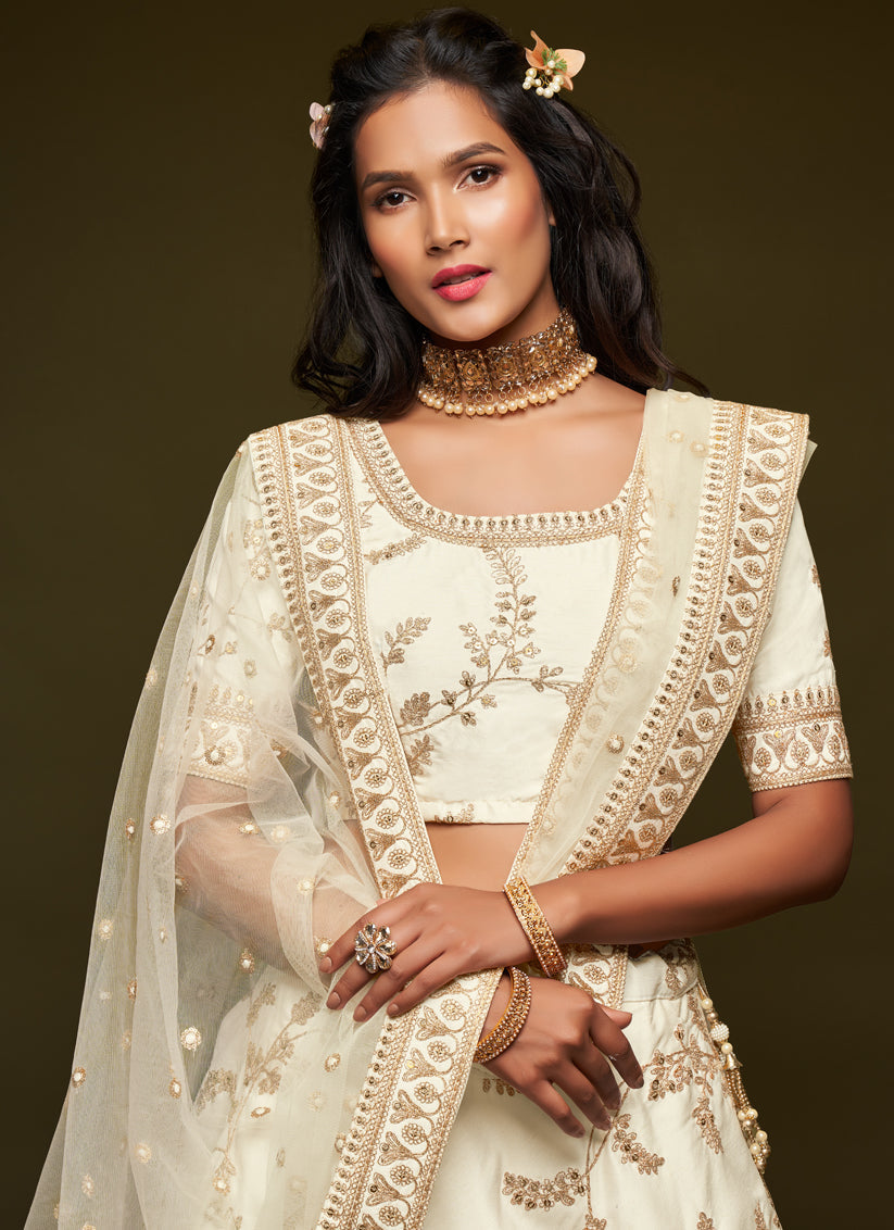 Elegant White Art Silk Wedding Lehenga Choli
