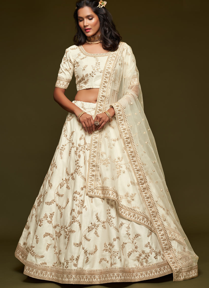 Elegant White Art Silk Wedding Lehenga Choli