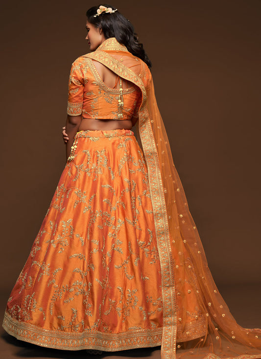 Captivating Orange Art Silk Wedding Lehenga Choli