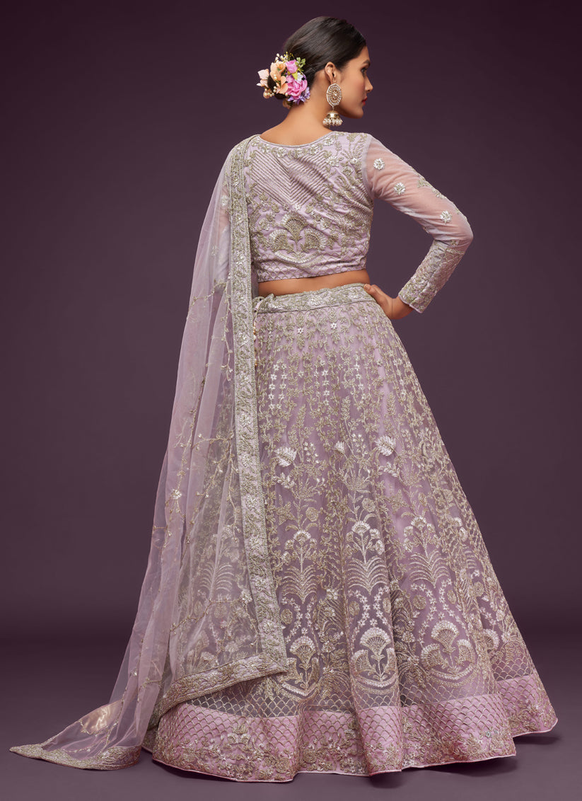 Dazzling Dusty Orchid Net Embroidered Designer Lehenga Choli