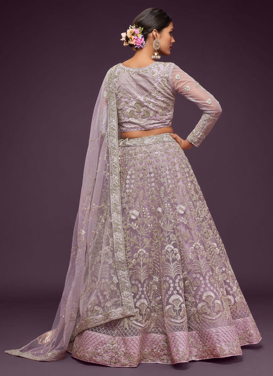 Dazzling Dusty Orchid Net Embroidered Designer Lehenga Choli