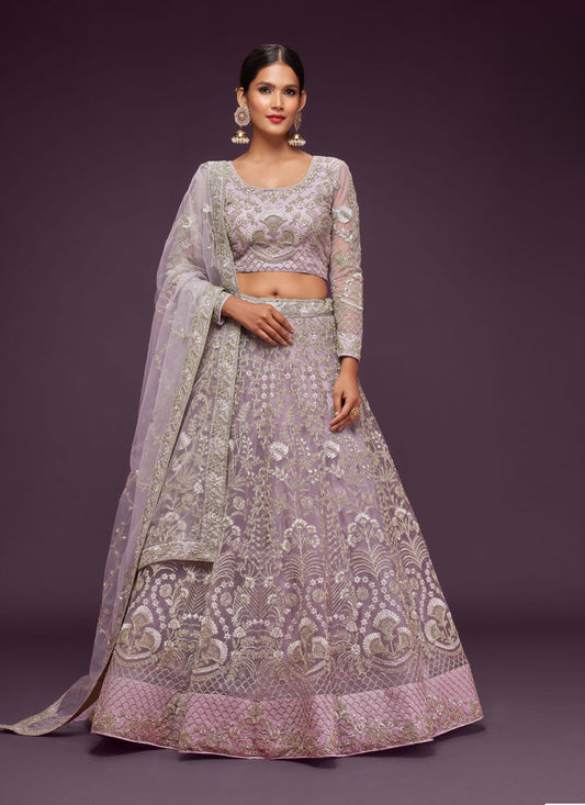 Dazzling Dusty Orchid Net Embroidered Designer Lehenga Choli