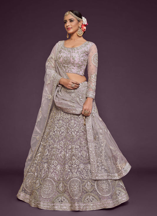 Lovely Dusty Orchid Net Embroidered Designer Lehenga Choli