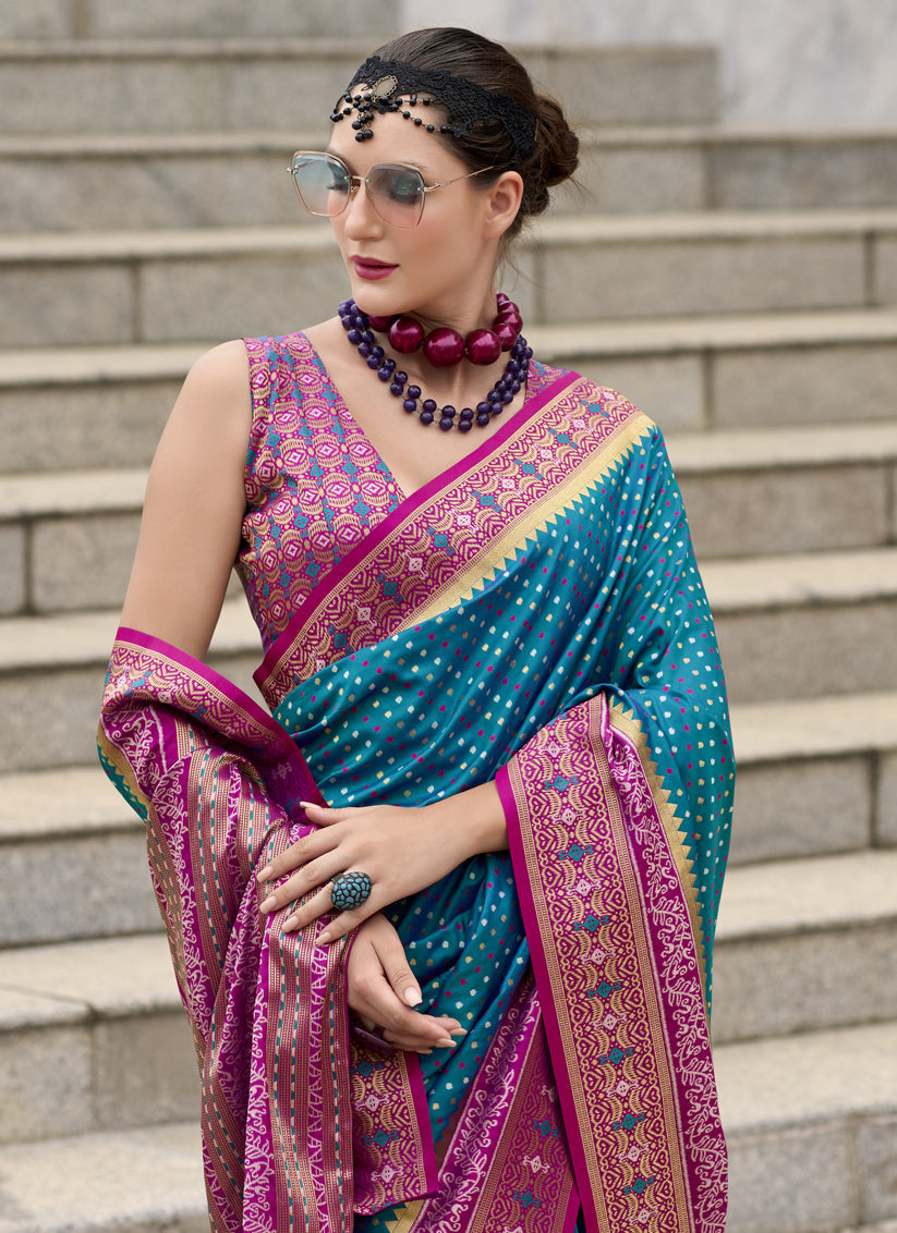 Peacock Blue Banarasi Silk Woven Saree