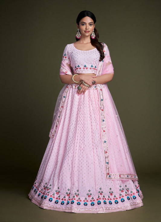 Baby Pink Georgette Embroidered Lehenga Choli