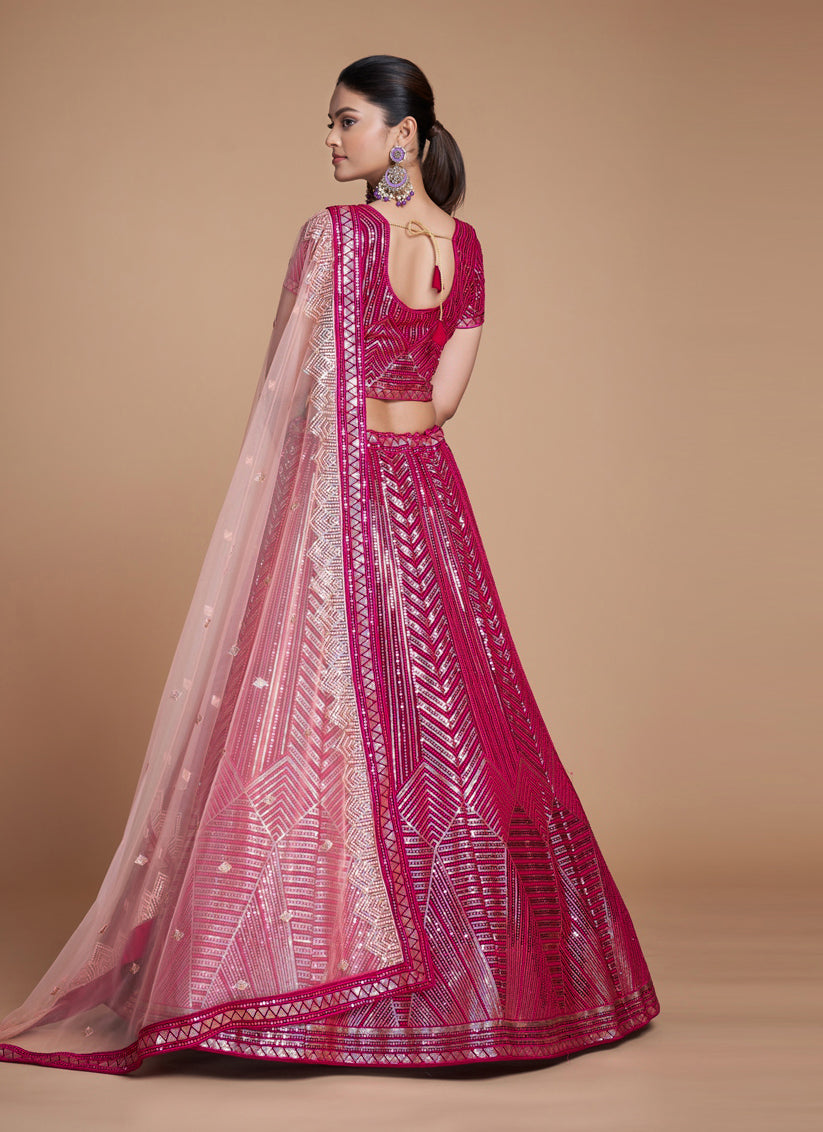 Raspberry Pink Georgette Embroidered Lehenga Choli