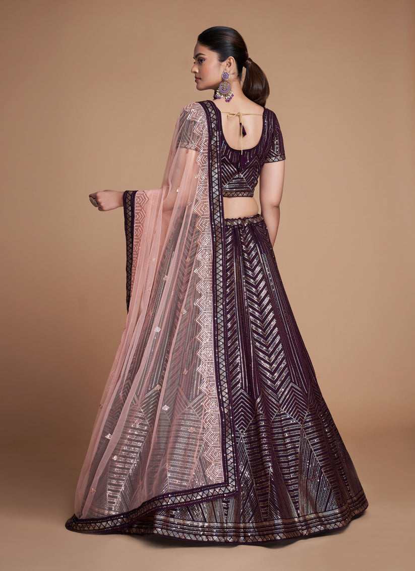 Burgundy Georgette Embroidered Lehenga Choli