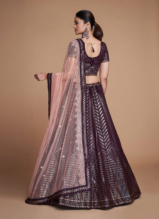 Burgundy Georgette Embroidered Lehenga Choli
